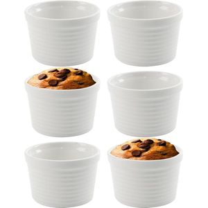 Creme Brulee Schaaltjes Porselein Wit 250 ml 6 stuks - Ramekins - Set - Ovenschaal - Snackkommen - Dipschalen - Kleine Komen voor Dipsauzen en Snacks