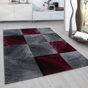 Flycarpets Marlon Vloerkleed Geblokt - Laagpolig - Rood / Grijs - 160x230 cm