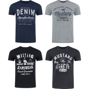 Mustang Heren T-Shirt 4-pack Mustang heren-T-shirt regular fit Veelkleurig XXL Ronde Hals Volwassenen Opdruk Print Shirts