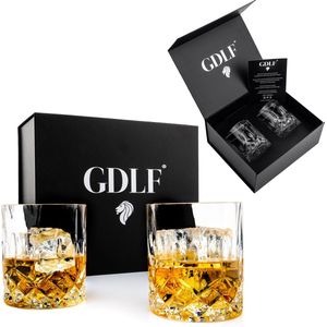 Vintage Whiskey Glazen Set van 2 in Luxe Geschenkdoos | GDLF | 100% Lood-Vrij Kristalglas | 330ml