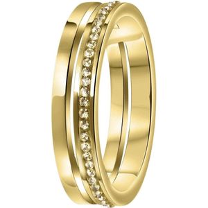Lucardi Dames Ring goldplated 2rij met light colorado - Ring - Cadeau - Staal - Goudkleurig