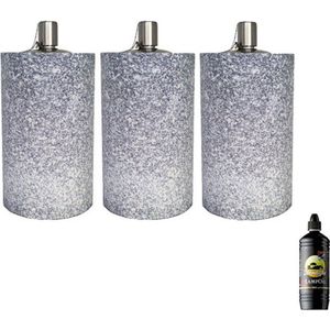 3 stuks betonlook terrazzo tuinfakkel tafel- en terras model cilindrisch 205/100 (8 uur) Kunststof met rvs reservoir + 1 liter olie