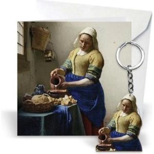 Vermeer Het Melkmeisje giftcard met sleutelhanger van hout