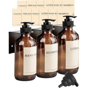 YEBEECA Zeepdispenser - wandbevestiging - geschikt voor badkamer - 240 ml - glazen - roestvrijstaal