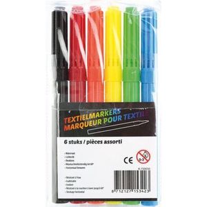 textielmarker blisteretui à 6 kleuren: zwart, rood, oranje, geel, groen en blauw