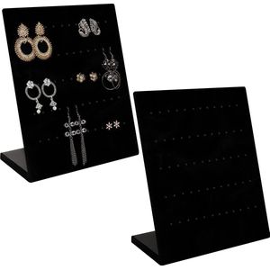 Belle Vous Zwart Velours Oorbel Sieraden Organizer Display Houder (2 Pak) – L Vorm Sieraden Rek Standaard met 60 Gaten voor 30 Paar Oorbellen – Vertoon Knopjes en Hangers