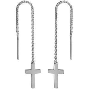 Oorbellen | Chain oorbellen | Zilveren chain oorbellen, kruisje