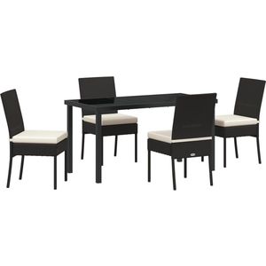 vidaXL - 5 - Delige - Tuin - Eetset - Zwart - Poly - Rattan