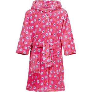 Playshoes - Fleece badjas met capuchon - Bloemen roze - maat 86-92cm