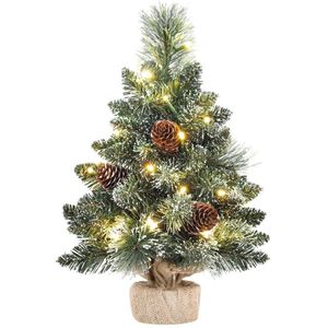 EdelSpar Mini kerstboom met LED verlichting en sneeuw - Kunstkerstboom - Kleine boom met verlichting en decoratie - Kunstboom - Kerststukje - Christmas Tree