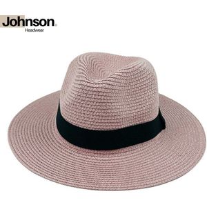 Johnson Headwear® Panama hoed heren & dames - Fedora - Zonnehoed - Strohoed - Strandhoed - Maat: 58cm verstelbaar - Kleur: Roze