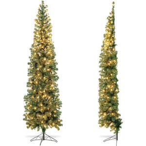 Kunstkerstboom, 210 cm, kerstboom van pvc, met 150 leds en 450 takken, kunstkerstboom met ijzeren poten, groen