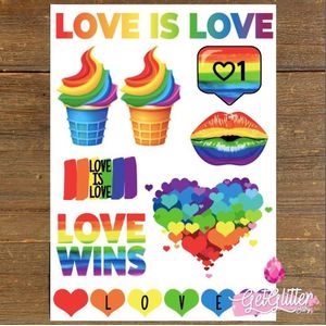 GetGlitterBaby® Plak Tattoos / Tijdelijke Tattoo Stickers / Gezicht en Lichaam Schmink Versiering- Pride Gaypride Regenboog Vlag