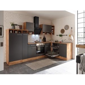 Hoekkeuken 310  cm - complete keuken met apparatuur Hilde  - Wild eiken/Grijs  - keramische kookplaat - vaatwasser - afzuigkap - oven  - spoelbak