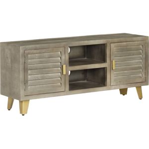 vidaXL Tv-meubel - Tv-meubels - Tv-meubelen - Tv-meubilair - Tv-meubel 110x30x48 cm massief mangohout met messing grijs