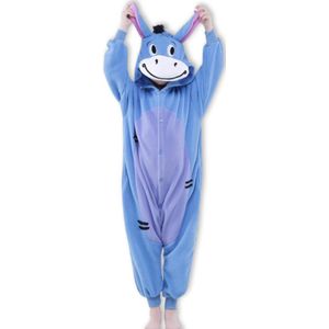 BoefieBoef Kinder Onesie Ezel – Peuter & Kleuter Pyjama 2-5 Jaar – Fluffy Dieren Verkleedpak – Warme Flanel Jumpsuit met Capuchon – Knuffelpak & Huispak – Zwemles – Carnaval, Halloween & Sinterklaas Cadeau – Jongens & Meisjes 95-110 cm - Blauw