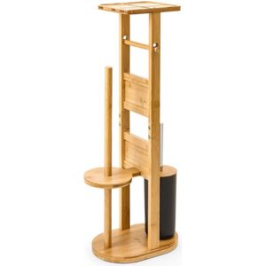 WC Rolhouder Staand Bamboe - Toiletrolhouder - Toiletborstel - WC Papier Houder - Toiletpapier - Toiletrolhouders zonder boren - Toiletbutler - Reserverolhouder - Toiletaccessoireset - Met Plankje - Bamboe