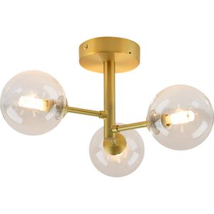 Olucia Amer - Moderne Badkamer plafondlamp - 3L - Glas/Metaal - Goud;Wit - Rond
