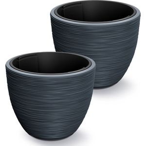 CASARIA - Bloempot Geribbeld Rond - Antraciet - Kunststof - 30 Liter
