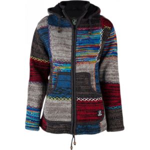 Gebreid Wollen Dames Vest van Schapenwol met Polyester Fleece voering en afneembare capuchon - SHAKALOHA - W Patch ZH RainbowMulti XXL