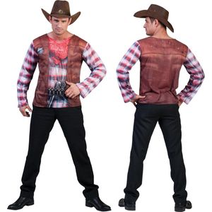 Funny Fashion - Cowboy & Cowgirl Kostuum - 3d T-Shirt Cowboy - Man - Bruin - Maat 62 - Carnavalskleding - Verkleedkleding