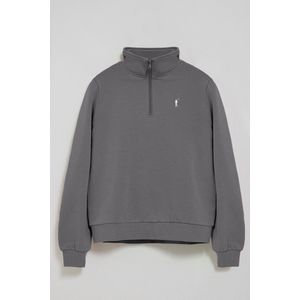 Asfaltgrijze sweater met halve rits en geborduurd Rigby Go-logo