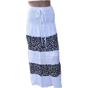 Dames - Rok - Zomerrok - Lang - Met Onderrok - Kleur Wit/Blauw - Maat 36t/m42