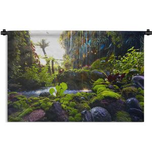 Wandkleed Diep in de jungle - Tropische waterval Wandkleed katoen 150x100 cm - Wandtapijt met foto