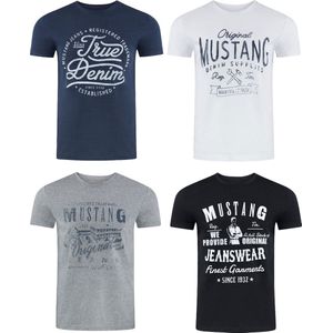Mustang Heren T-Shirt 4-pack Mustang heren-T-shirt regular fit Veelkleurig XL Ronde Hals Volwassenen Opdruk Print Shirts