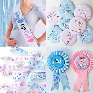 19-delige Genderreveal set met sjerp, buttons, rozetten en armbanden - genderreveal - babyshower - baby - geboorte - zwanger