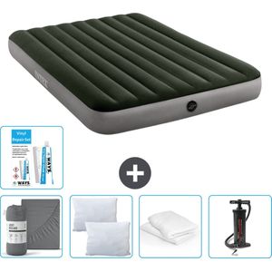 Intex Luchtbed - 2-Persoons - 152 x 203 x 25 cm - Groen - Inclusief Hoeslaken - Kussen - Pomp - Reparatieset en Kussenbeschermer