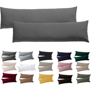 Zijslaapkussenhoes 40 x 145 cm - set van 2 - antraciet - 100% microvezel - hypoallergeen en slijtvast
