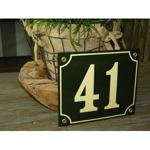 Emaille huisnummer 18x15 groen/creme nr. 41