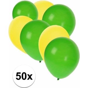 50x Ballonnen geel en groen - knoopballonnen
