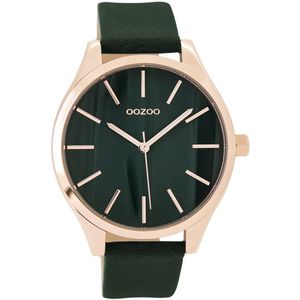 OOZOO Timepieces - Rosé goudkleurige horloge met donker groene leren band - C9503