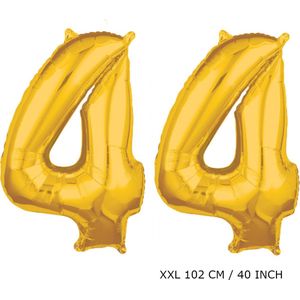 Mega grote XXL gouden folie ballon cijfer 44 jaar.  leeftijd verjaardag 44 jaar. 102 cm 40 inch. Met rietje om ballonnen mee op te blazen.