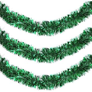 Lametta (3 stuks) - 3 m klatergoud slinger groene decoratie slinger voor kerstboom - kerstboom klatergoud slinger Kerstmis voor muur, raam, krans, balustrade, plafond, feestslinger