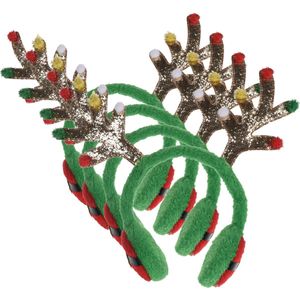4x stuks kerst rendieren oorwarmers diadeem groen met rendier gewei - Kerstaccessoires hoofdband