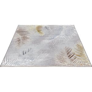 the carpet Vloerkleed Mila Modern Thick Short Pile Rug, Woonkamer, Slaapkamer, Elegant Gloss, Gloss Fibre, High-Low Effect, Feather, Grey, 240 x 340 cm