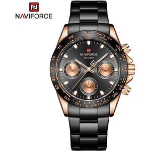 NAVIFORCE horloge voor mannen, met zwarte metalen polsband, gouden uurwerkkast en zwarte wijzerplaat ( model 9193 RGBB ), verpakt in mooie geschenkdoos