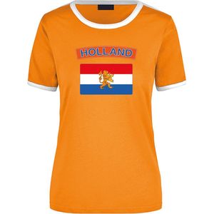 Holland oranje/wit ringer t-shirt Nederland met vlag - dames - landen shirt - Nederlandse supporter / fan kleding L
