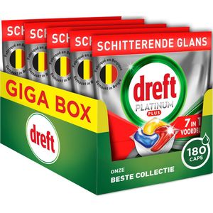 Dreft Platinum Plus All In One Vaatwastabletten Citroen Anti-dofheidstechnologie - 5 x 36 Capsules