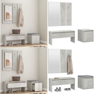 vidaXL Garderobe set bewerkt hout betongrijs - Halmeubelset - Halmeubelsets - Halmeubel - Garderobeset