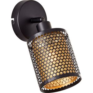 Brilliant lamp Cheval wandspot zwart goud metaal/bamboe zwart 1x D45, E14, 28 W