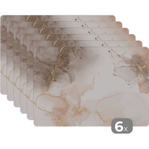 Placemats - Marmer - Bruin - Borden onderleggers - Goud - Marmer print - Hittebstendig - Anti-Slip - Afneembaar - 45x30 cm - 6 stuks