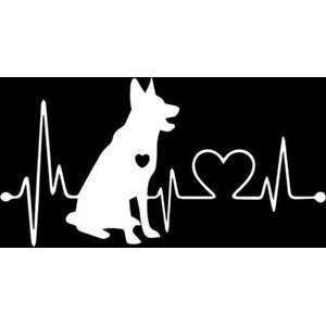 Hartslag herder hartje hond auto stickers - Laptop sticker - Auto accessories - Sticker volwassenen - 11 x 22 cm - Wit - 247