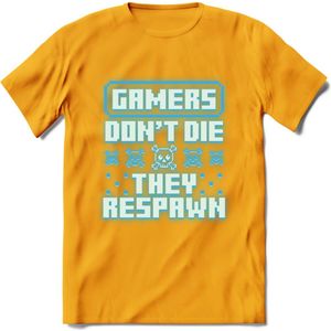 Gamers don't die pixel T-shirt | Neon Blauw | Gaming kleding | Grappig game verjaardag cadeau shirt Heren – Dames – Unisex | - Geel - XL