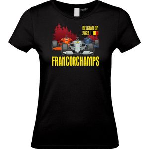 Dames T-shirt Skyline Francorchamps 2023 | Formule 1 fan | Max Verstappen / Red Bull racing supporter | Navy dames | maat XL