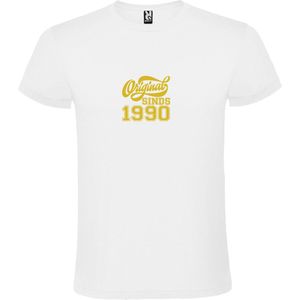 Wit T-Shirt met “Original Sinds 1990 “ Afbeelding Goud Size M