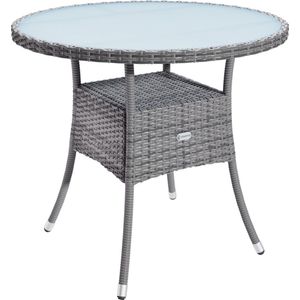 Casaria Bijzettafel - Rond 80cm Weerbestendig Polyrattan - Grijs